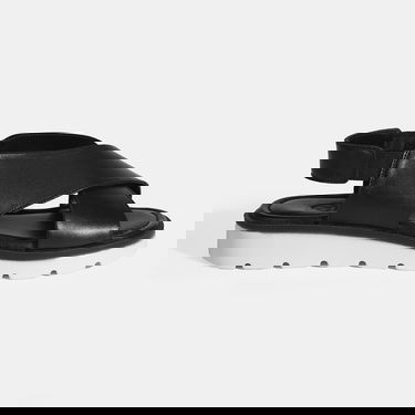  Siyah Kadın Lastik Bantlı Deri Sandalet
