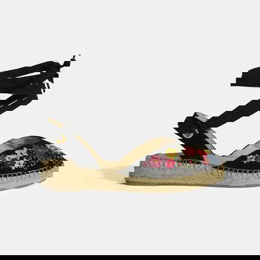  Limited Edition Siyah Kadın Çiçek Nakışlı Jüt Bağcıklı Slingback Espadril