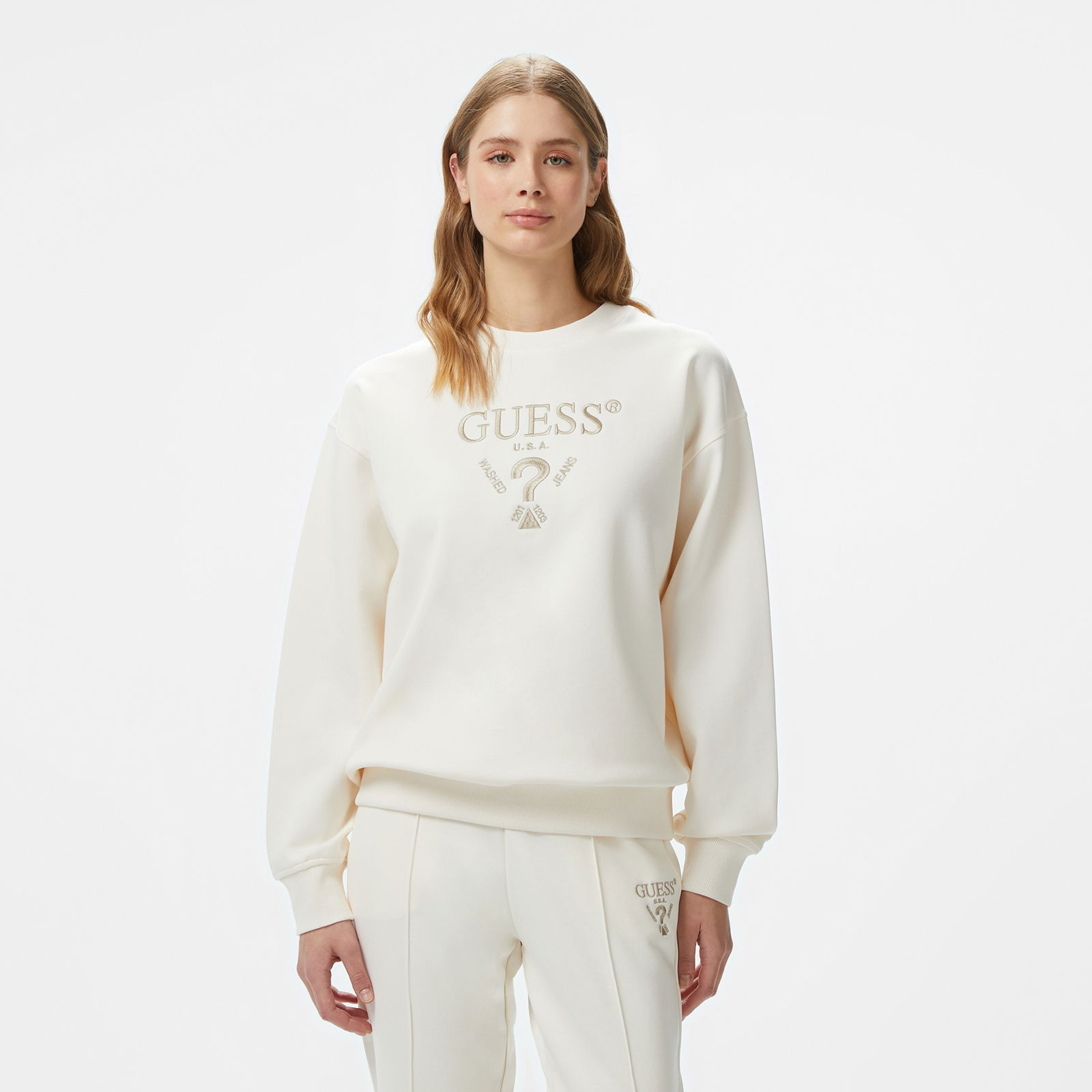 Guess Roberta Recy Poly Cotton Fleece Kadın Krem Sweatshirt