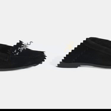  Kadın Siyah Kilit Aksesuarlı Slip-On Süet Loafer