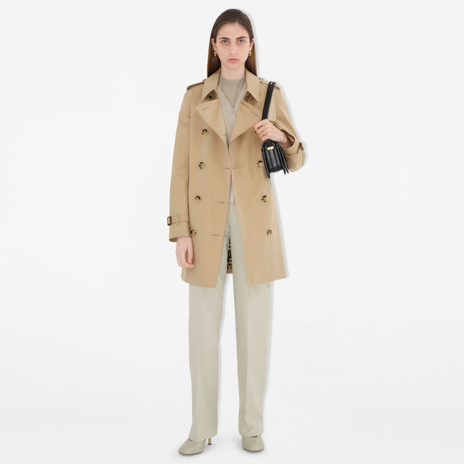 Burberry Short Kensington Heritage Kadın Bej Trençkot