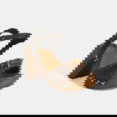  Kadın Kahve Tokalı Aksesuarlı Detaylı Topuklu Sandalet