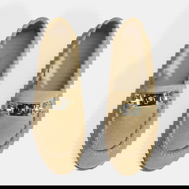  Kadın Bej Kilit Aksesuarlı Slip-On Süet Loafer
