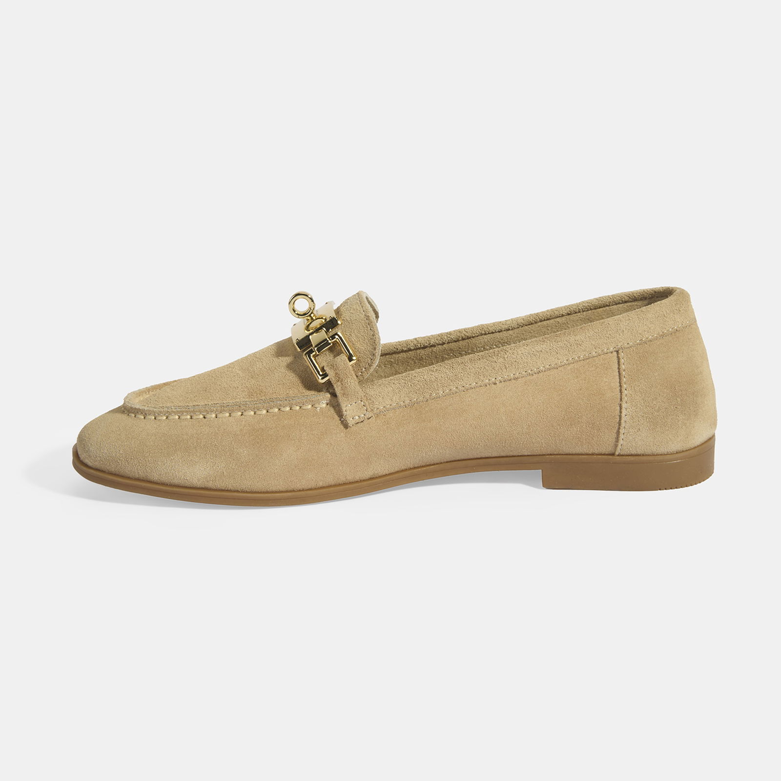 Kadın Bej Kilit Aksesuarlı Slip-On Süet Loafer