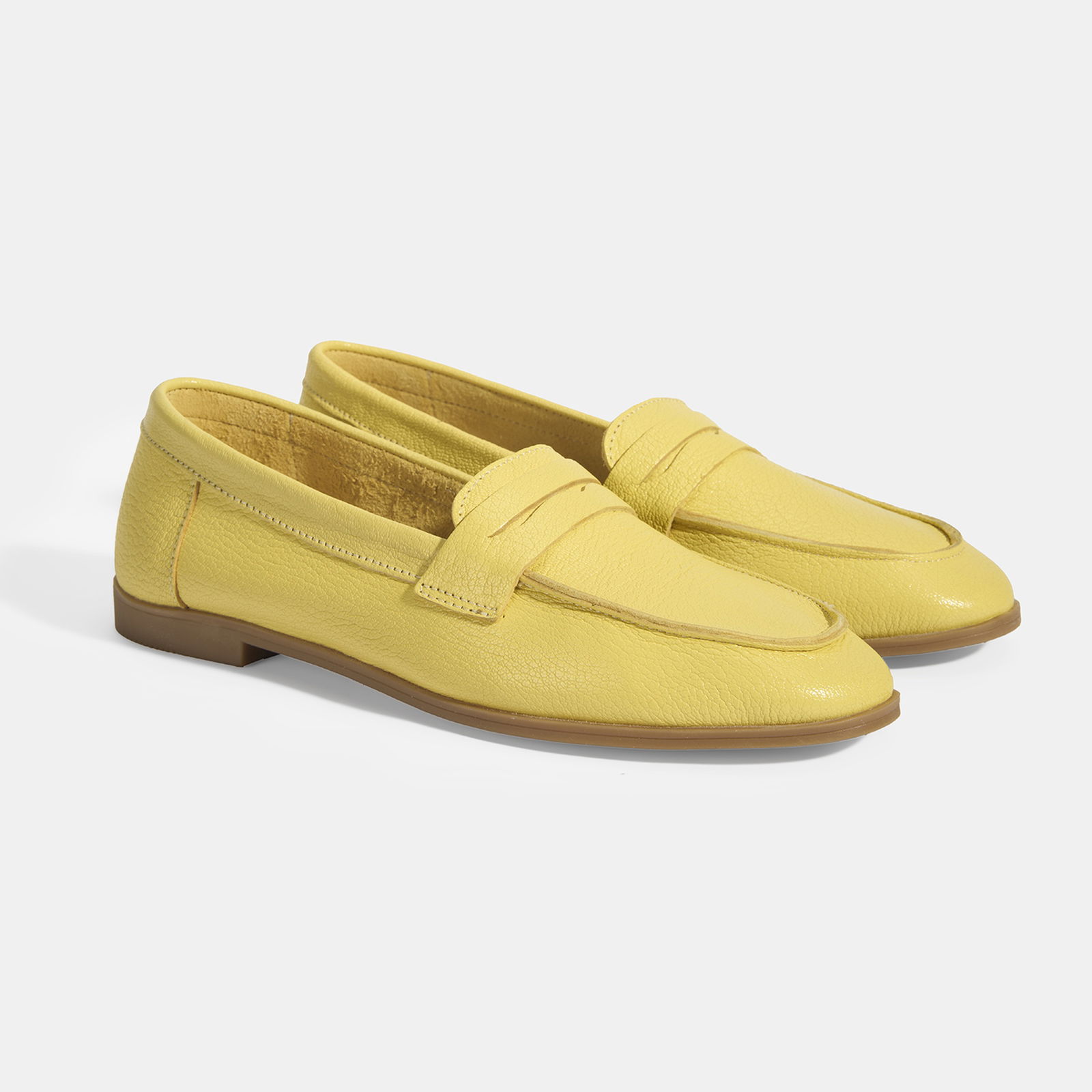 Kadın Sarı Slip-On Deri Loafer