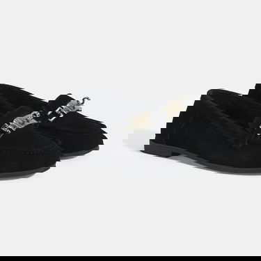 Kadın Siyah Kilit Aksesuarlı Slip-On Süet Loafer
