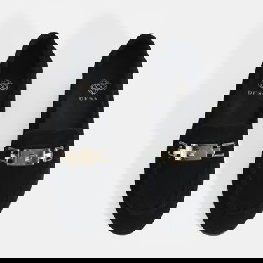  Kadın Siyah Kilit Aksesuarlı Slip-On Süet Loafer