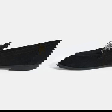  Kadın Siyah Kilit Aksesuarlı Slip-On Süet Loafer