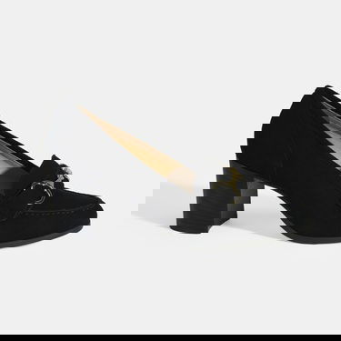  Luca Grossi Kadın Siyah Metal Aksesuarlı Süet Topuklu Loafer