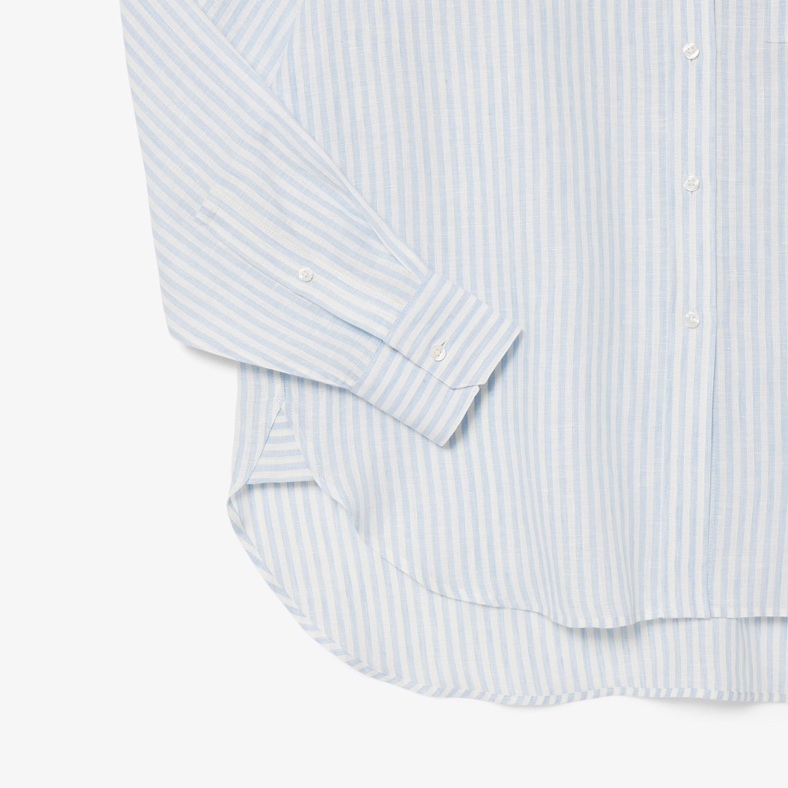 Lacoste Kadın Oversize Fit Çizgili Keten Açık Mavi Gömlek