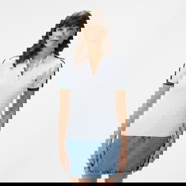  Lacoste Kadın Slim Fit Kısa Kollu Yarım Fermuarlı Beyaz Triko