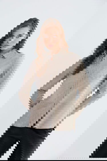  Valmenti Kadın Taupe Hakiki Deri Deri Gömlek