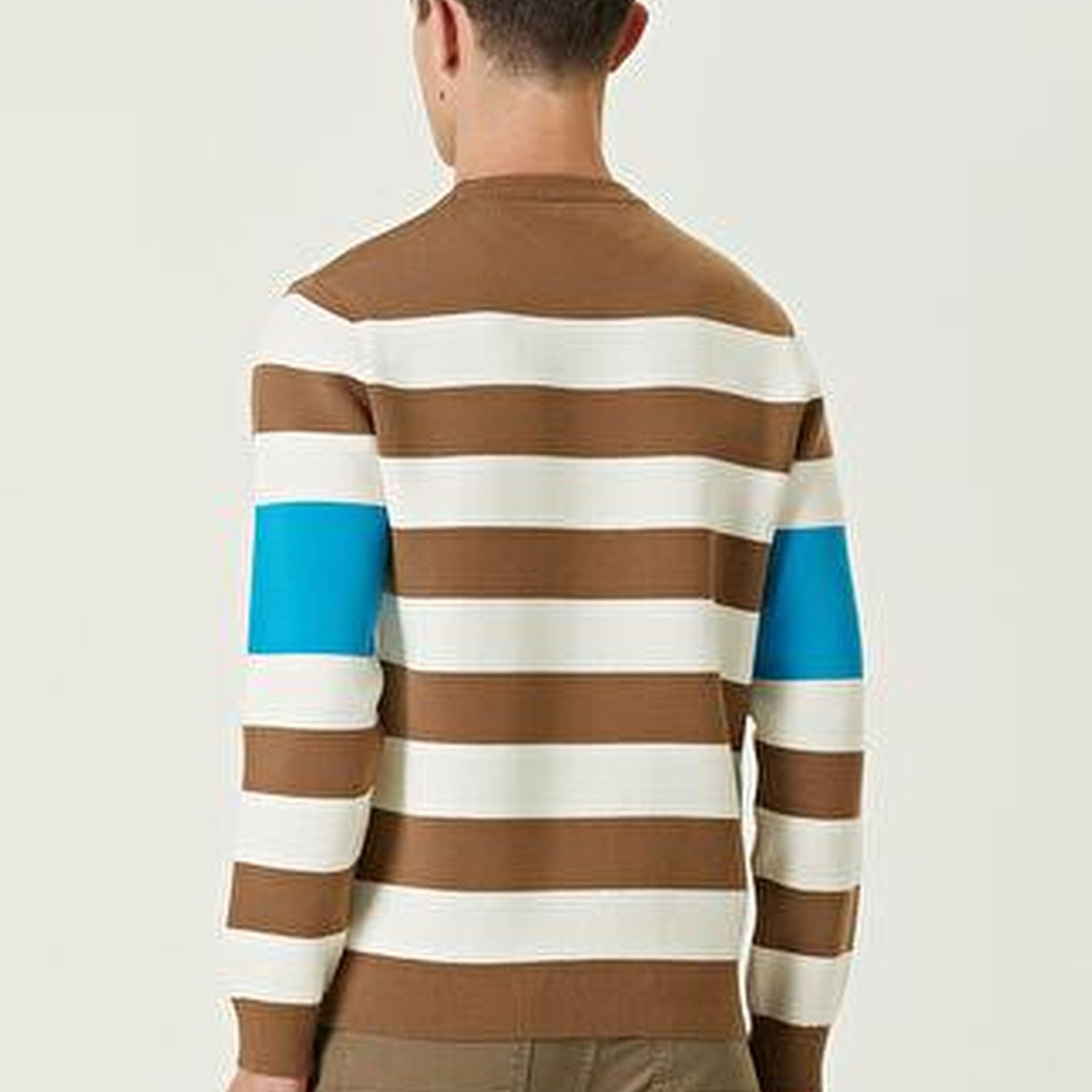 Bej Colorblocked Kontrast Şeritli Kazak
