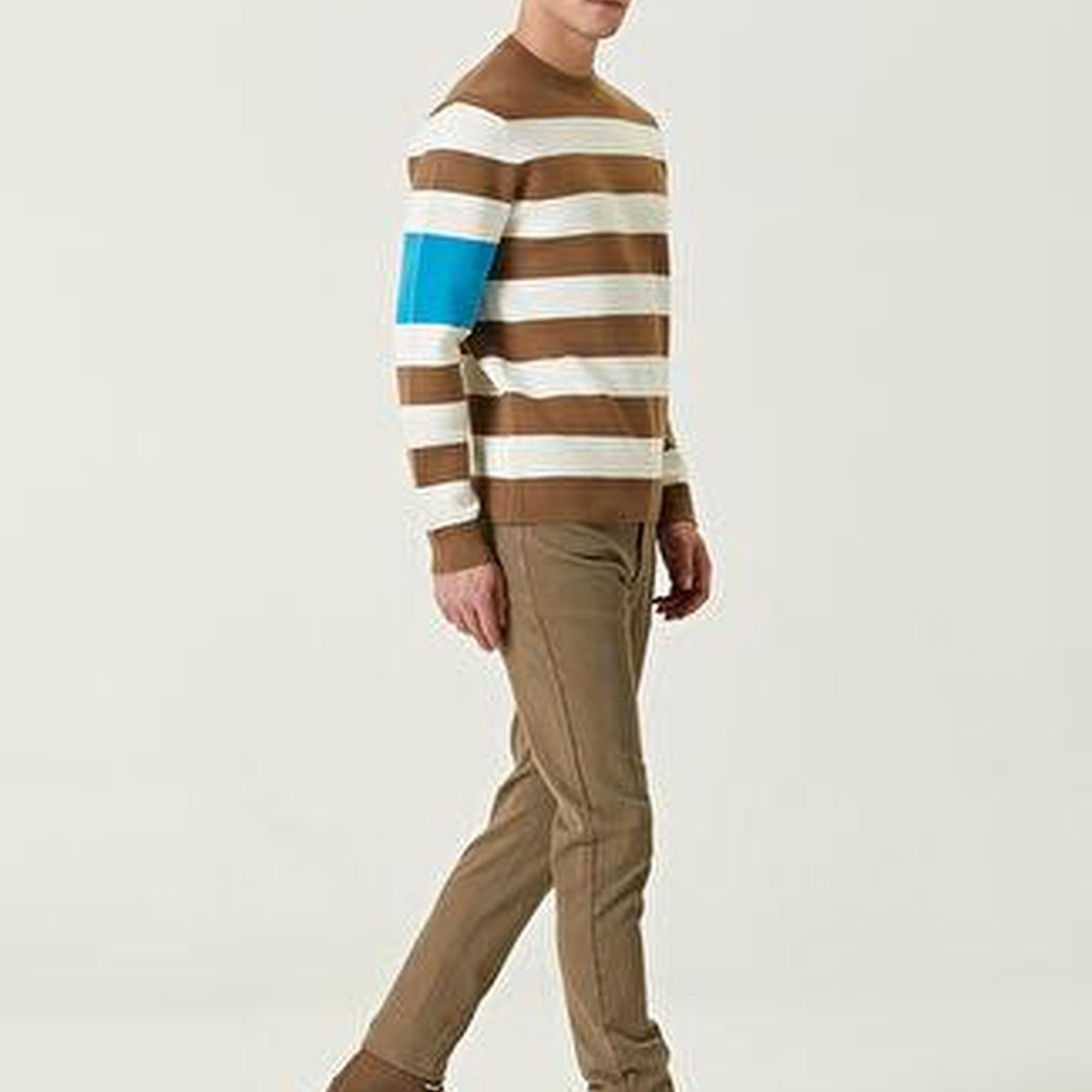 Bej Colorblocked Kontrast Şeritli Kazak