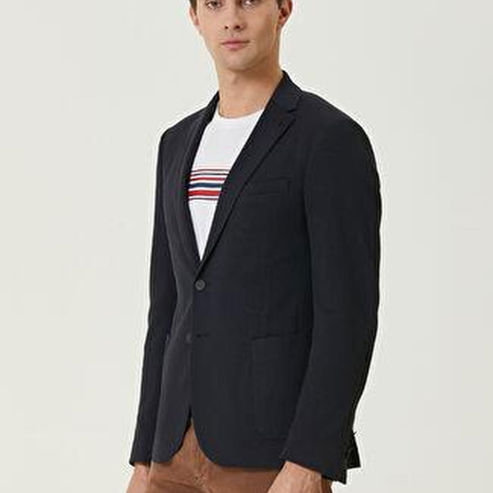 Lacivert Petek Dokulu Blazer