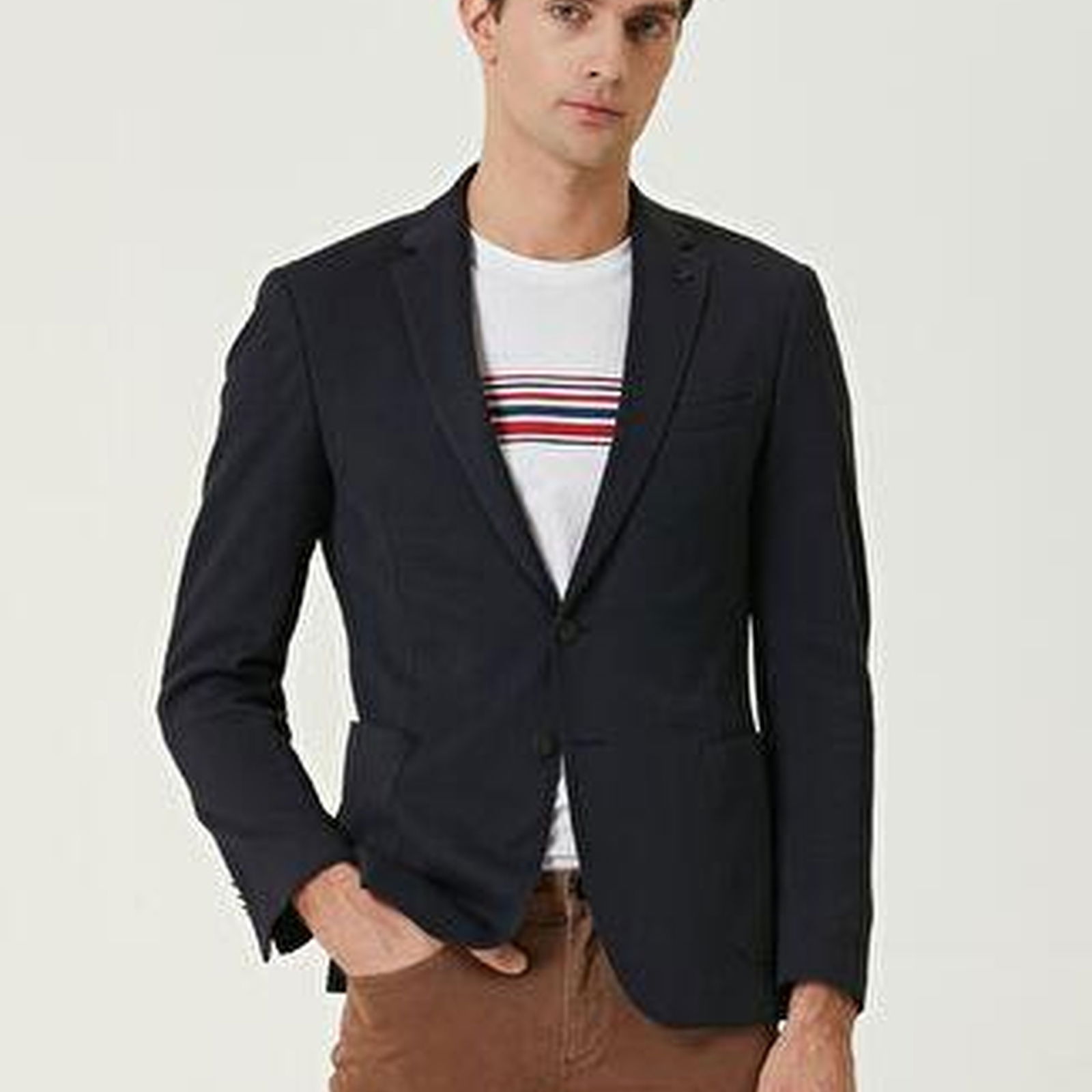 Lacivert Petek Dokulu Blazer