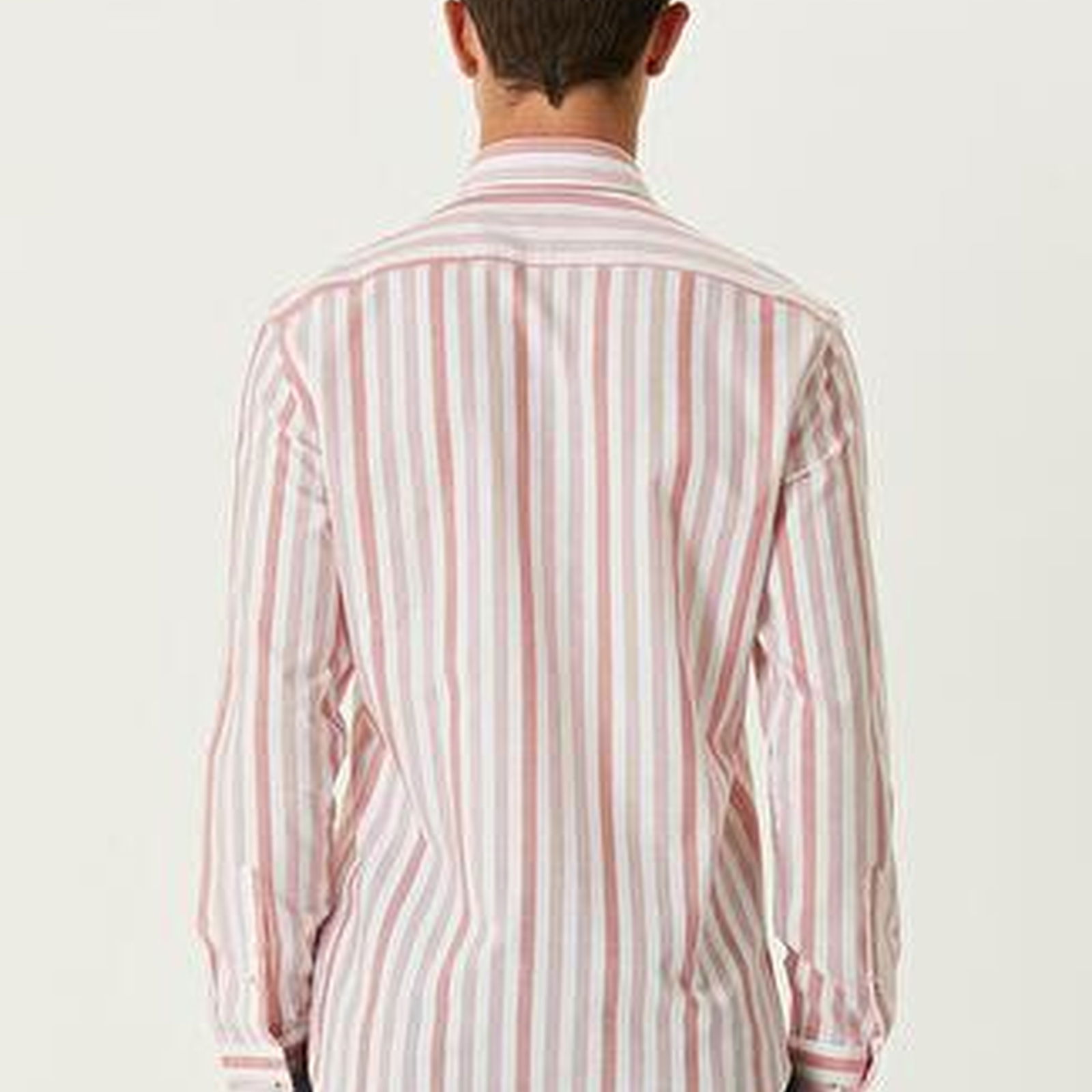 Slim Fit Kiremit Çizgili Organik Pamuk Gömlek