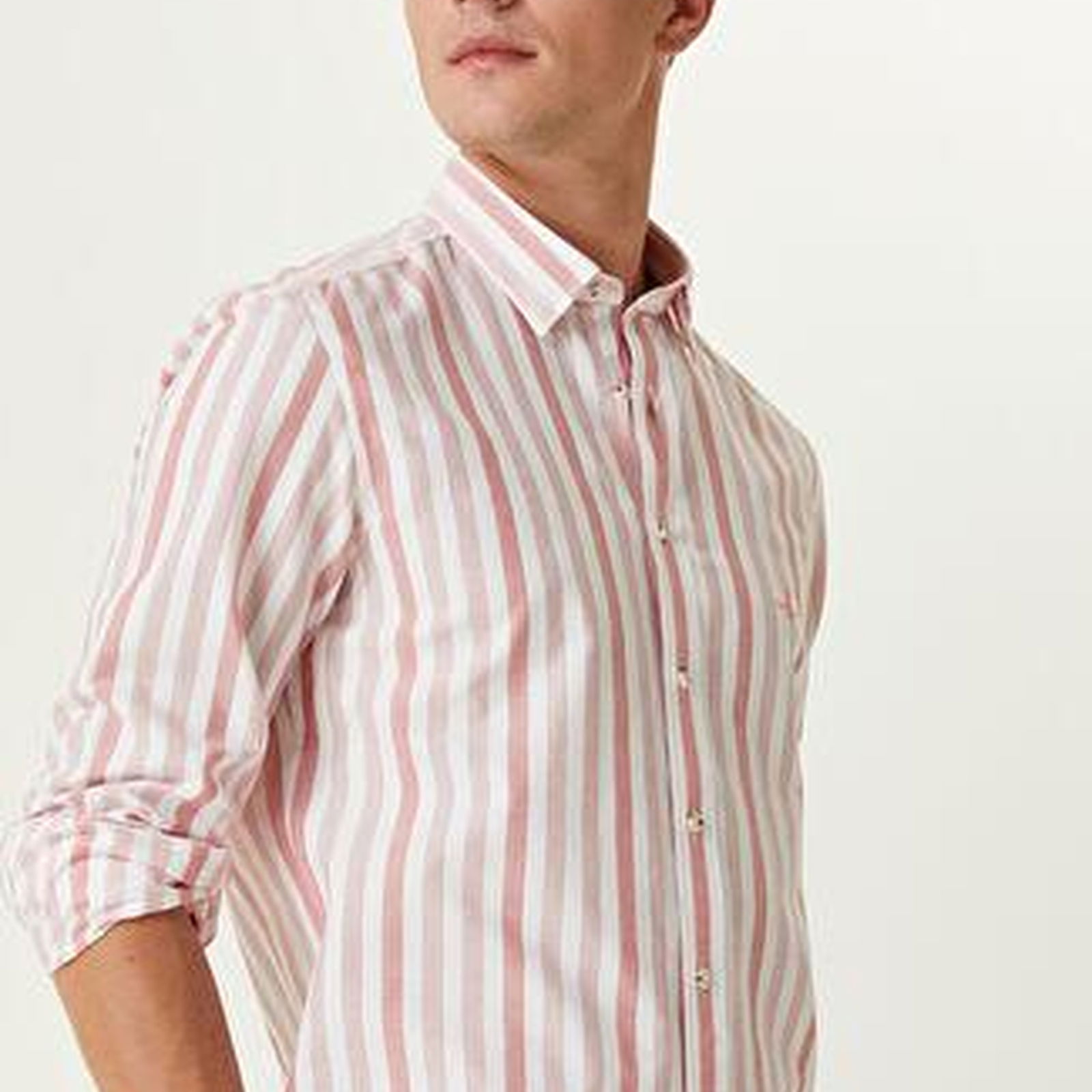 Slim Fit Kiremit Çizgili Organik Pamuk Gömlek