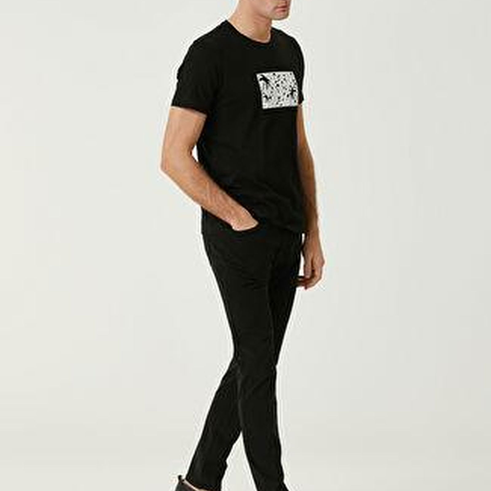 Siyah Palmiye Baskılı T-shirt