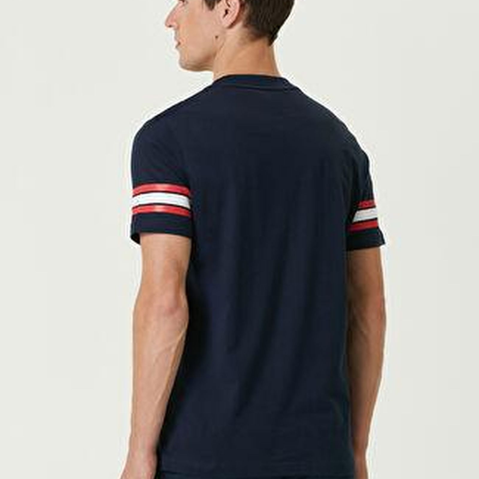 Lacivert Şerit Baskılı Logolu T-shirt