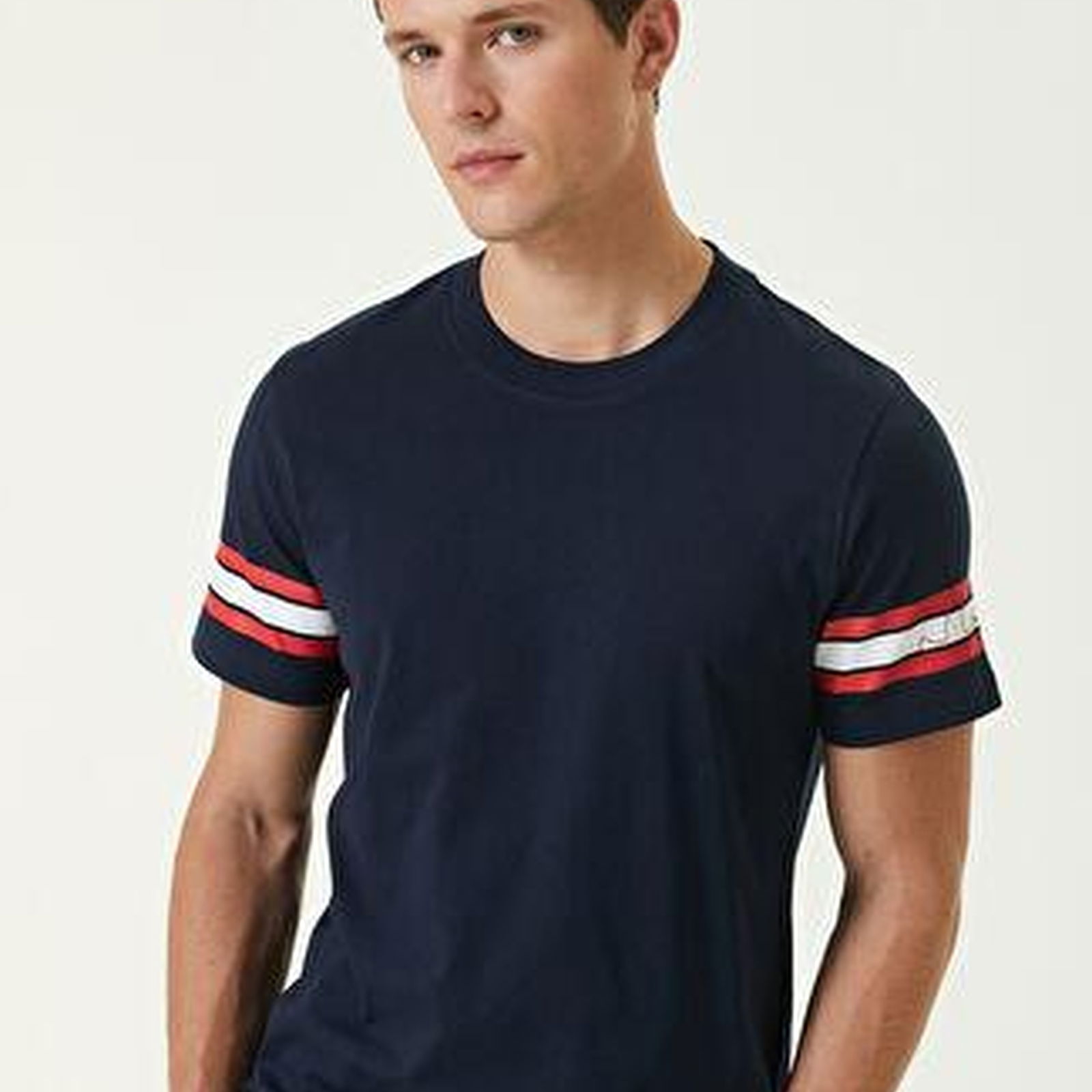 Lacivert Şerit Baskılı Logolu T-shirt