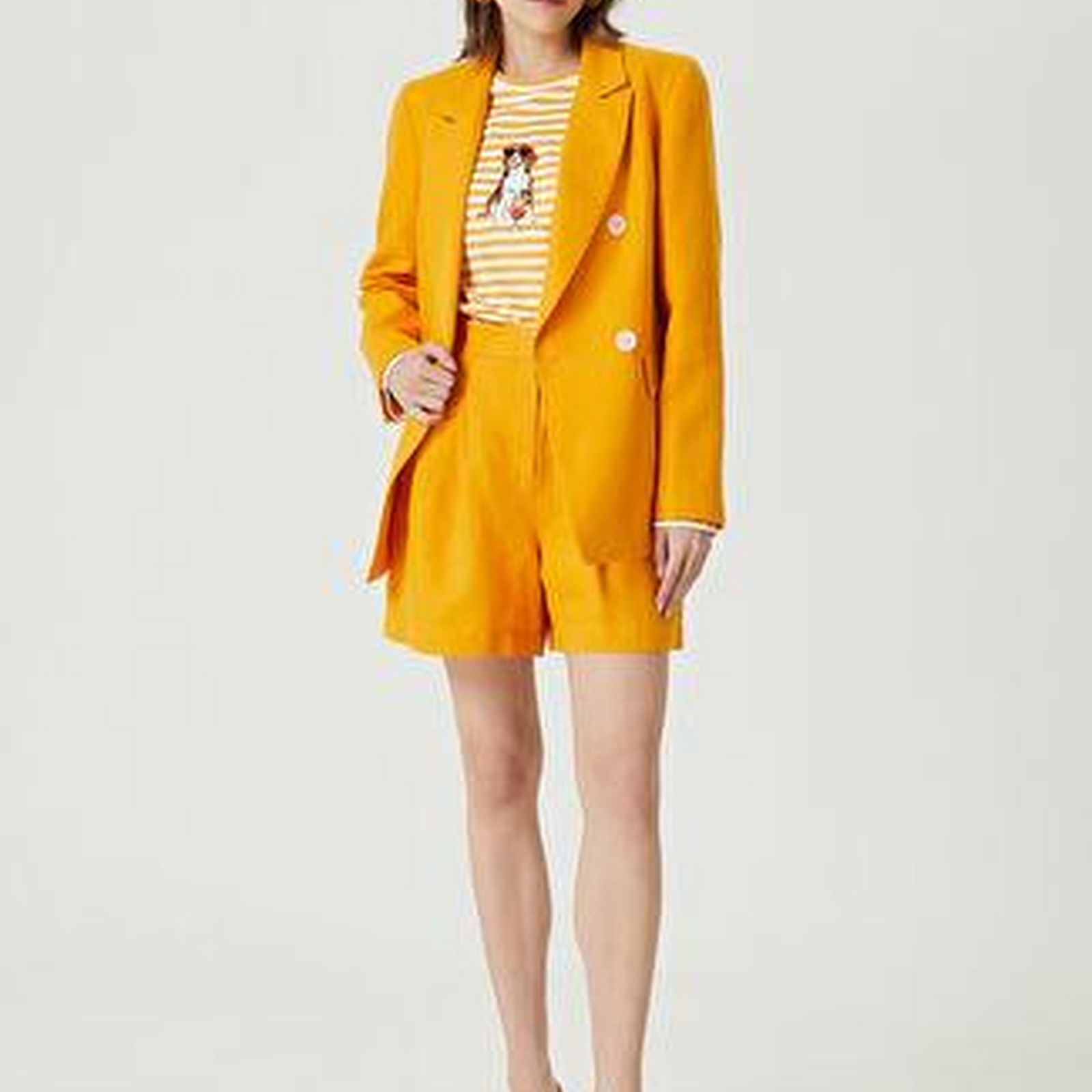 Turuncu Kruvaze Keten Blazer