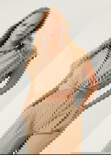  Bej Crop Gömlek