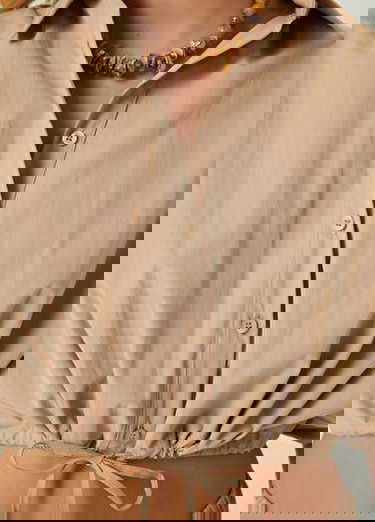  Bej Crop Gömlek