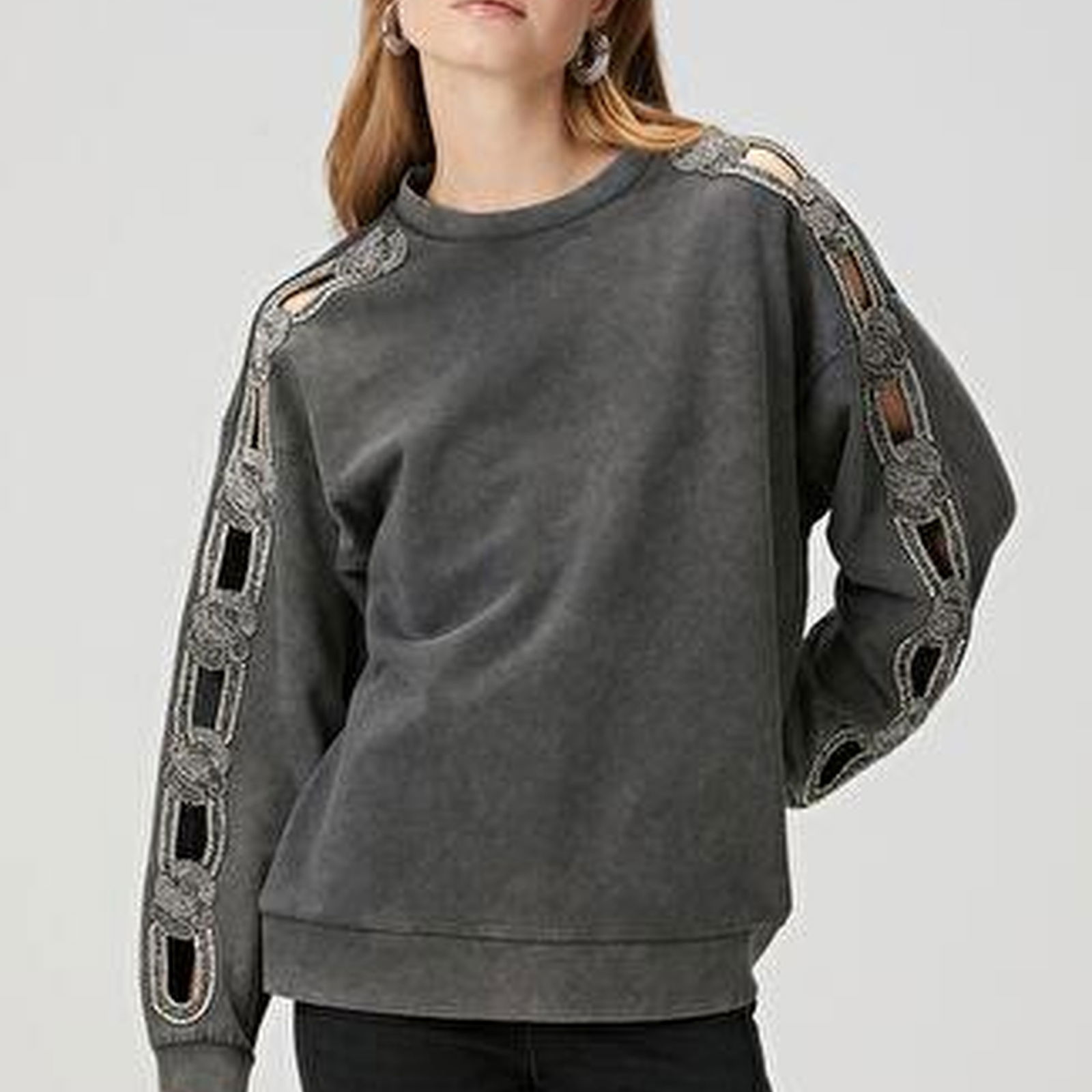 Antrasit Taş Detaylı Sweatshirt