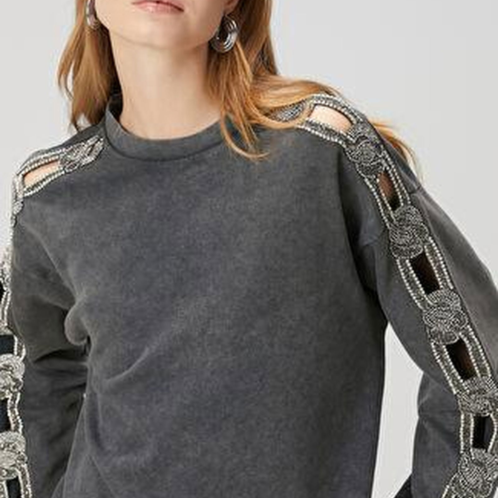 Antrasit Taş Detaylı Sweatshirt