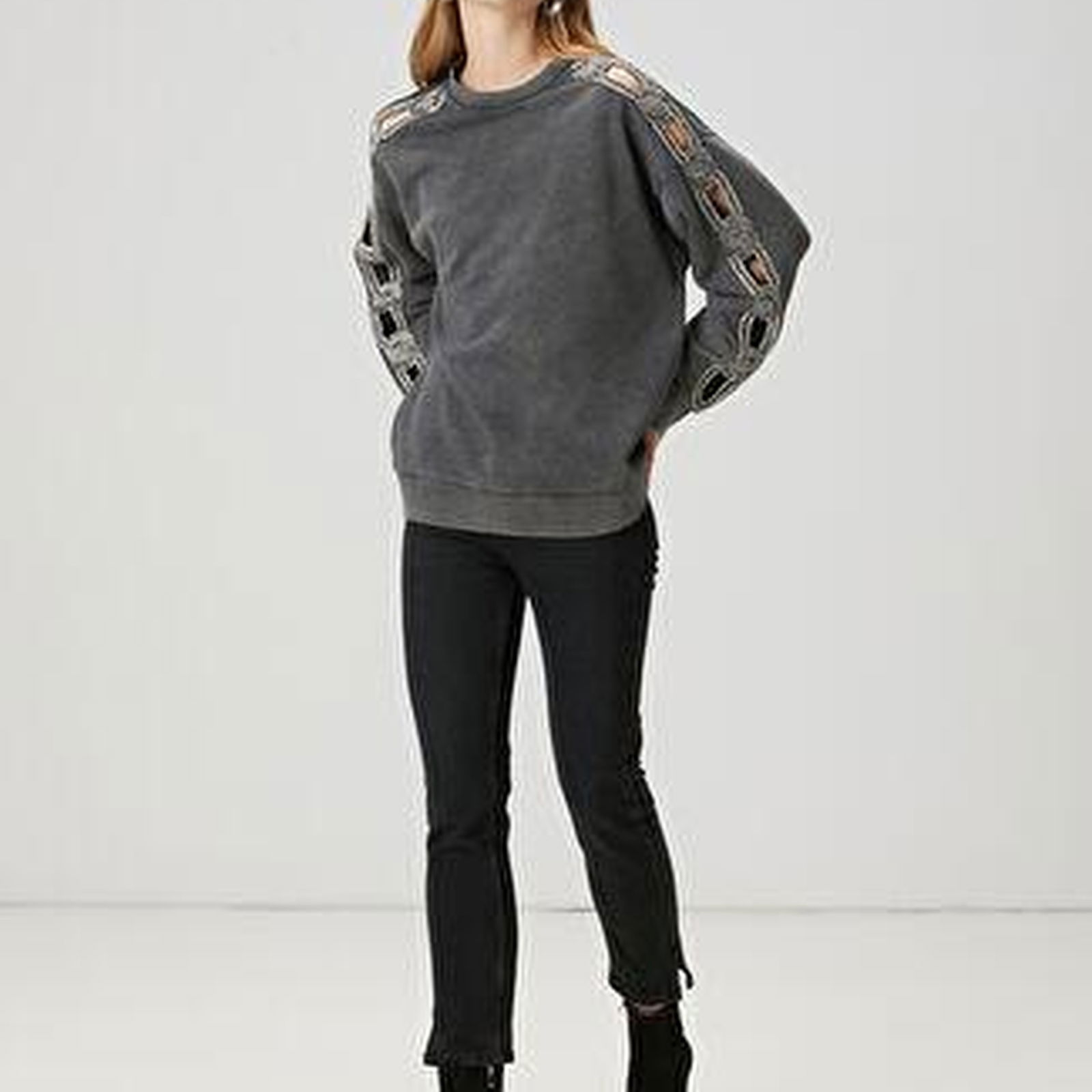 Antrasit Taş Detaylı Sweatshirt