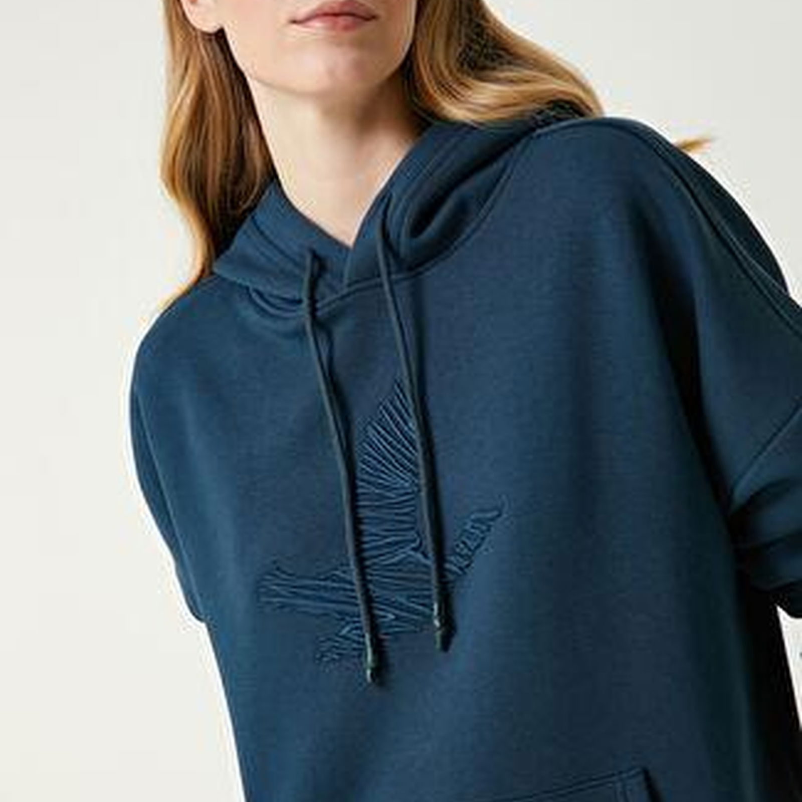Petrol Kapüşonlu Logolu Sweatshirt