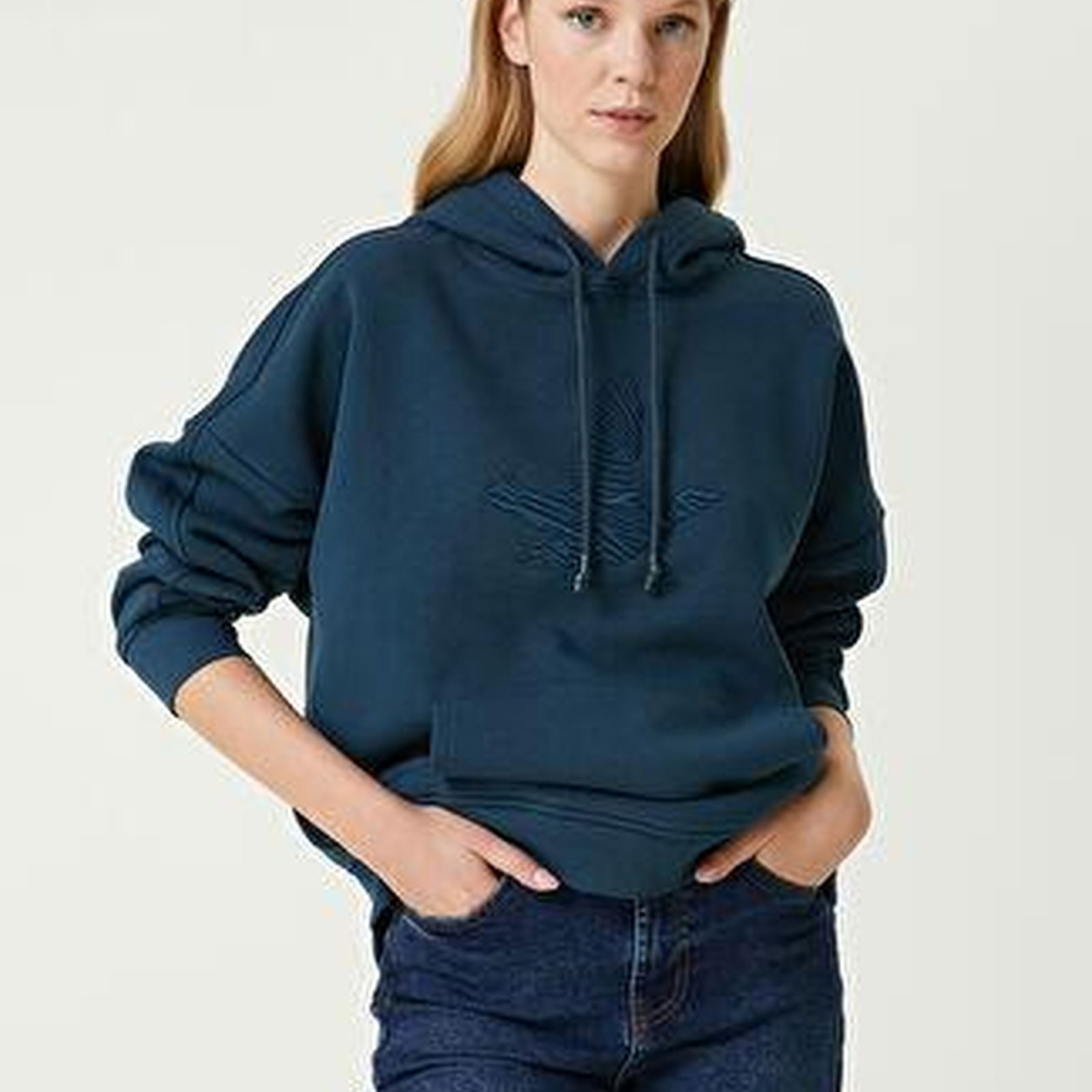 Petrol Kapüşonlu Logolu Sweatshirt