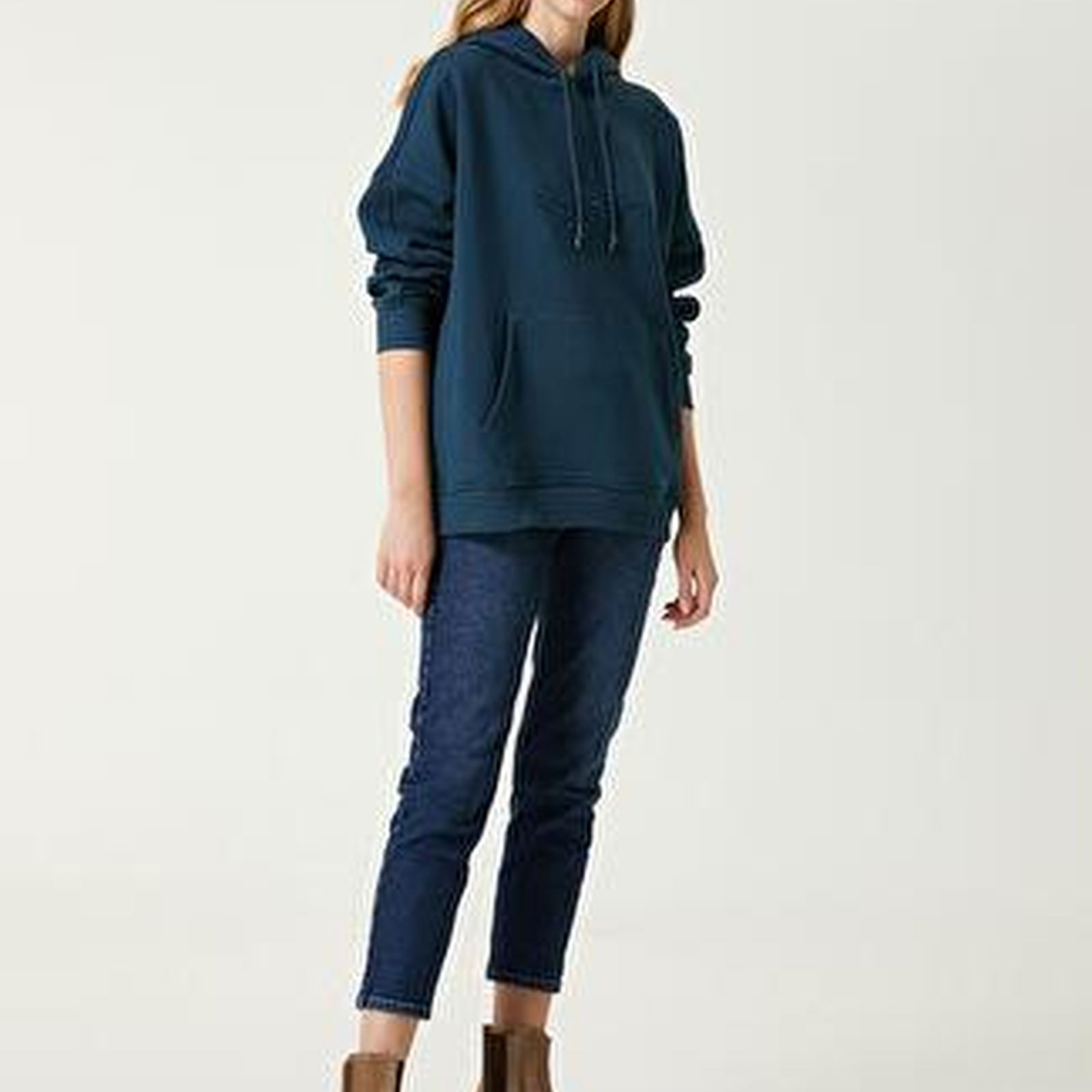 Petrol Kapüşonlu Logolu Sweatshirt