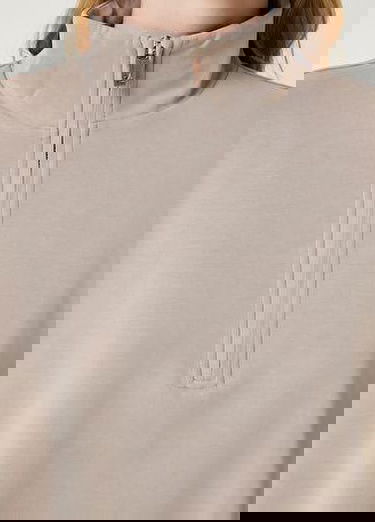  Bej Fermuarlı Modal Sweatshirt