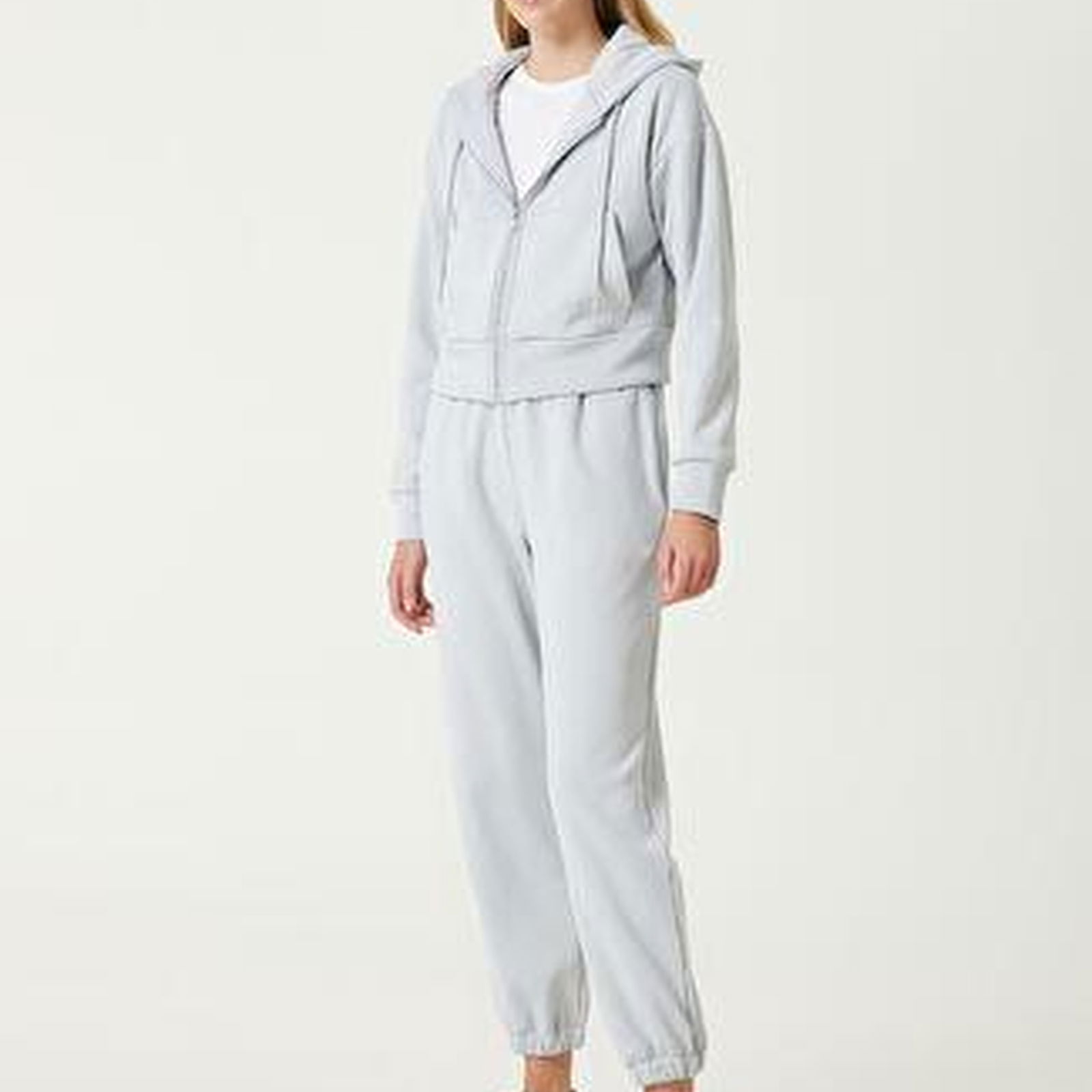 Açık Mavi Kapüşonlu Fermuarlı Sweatshirt