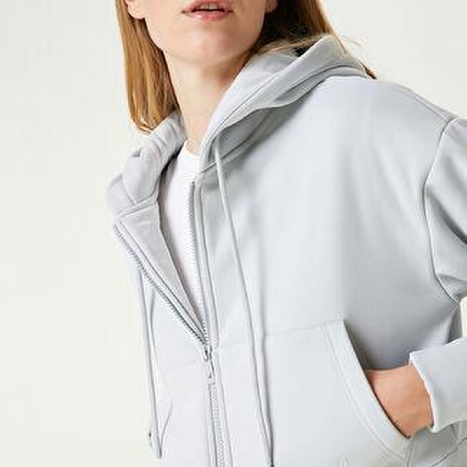 Açık Mavi Kapüşonlu Fermuarlı Sweatshirt
