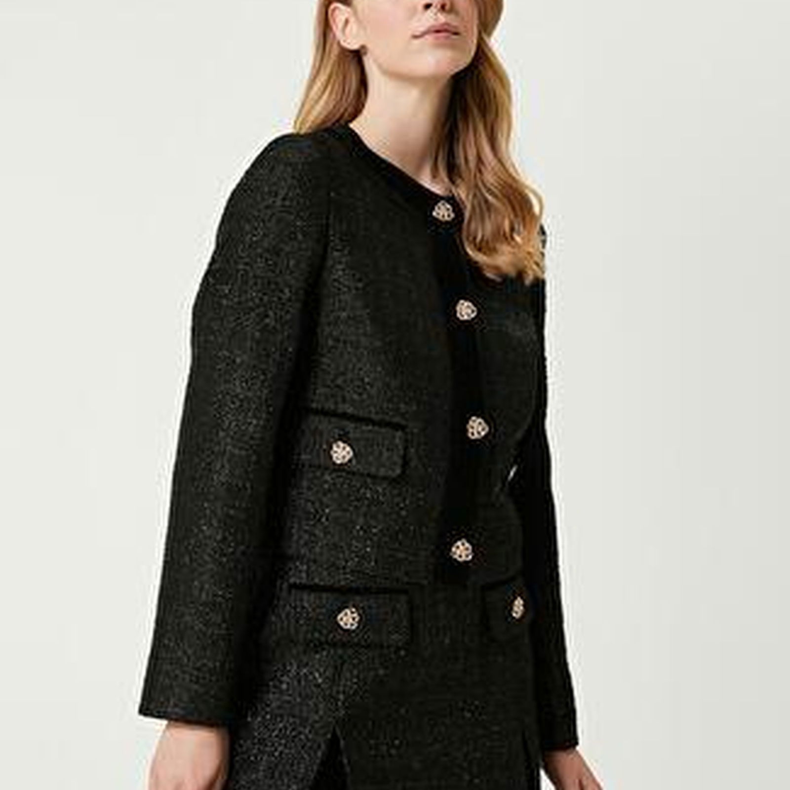 Siyah Simli Tweed Ceket