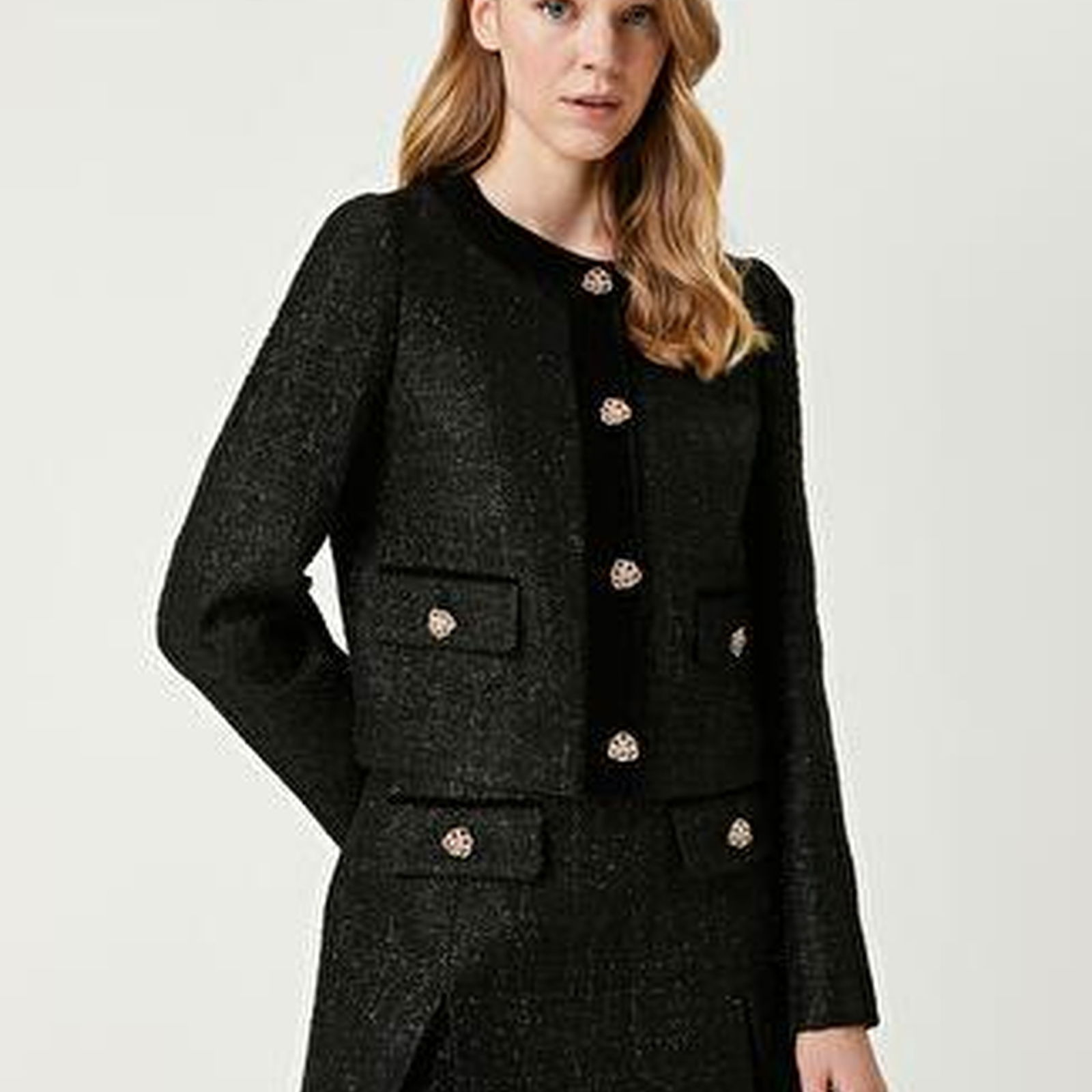 Siyah Simli Tweed Ceket