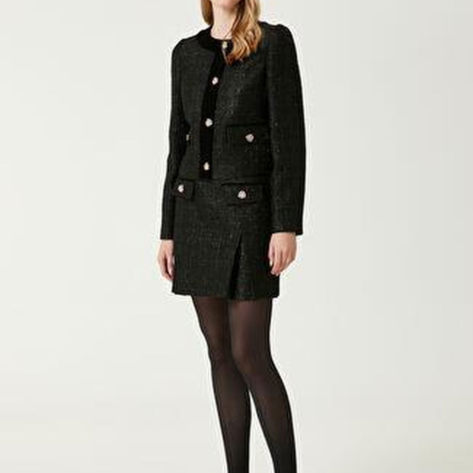 Siyah Simli Tweed Ceket