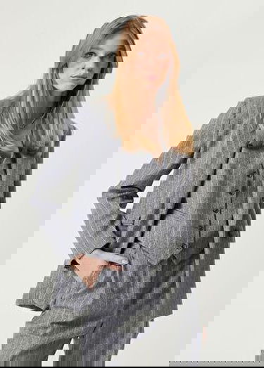  Gri Melanj Çizgili Yün Blazer