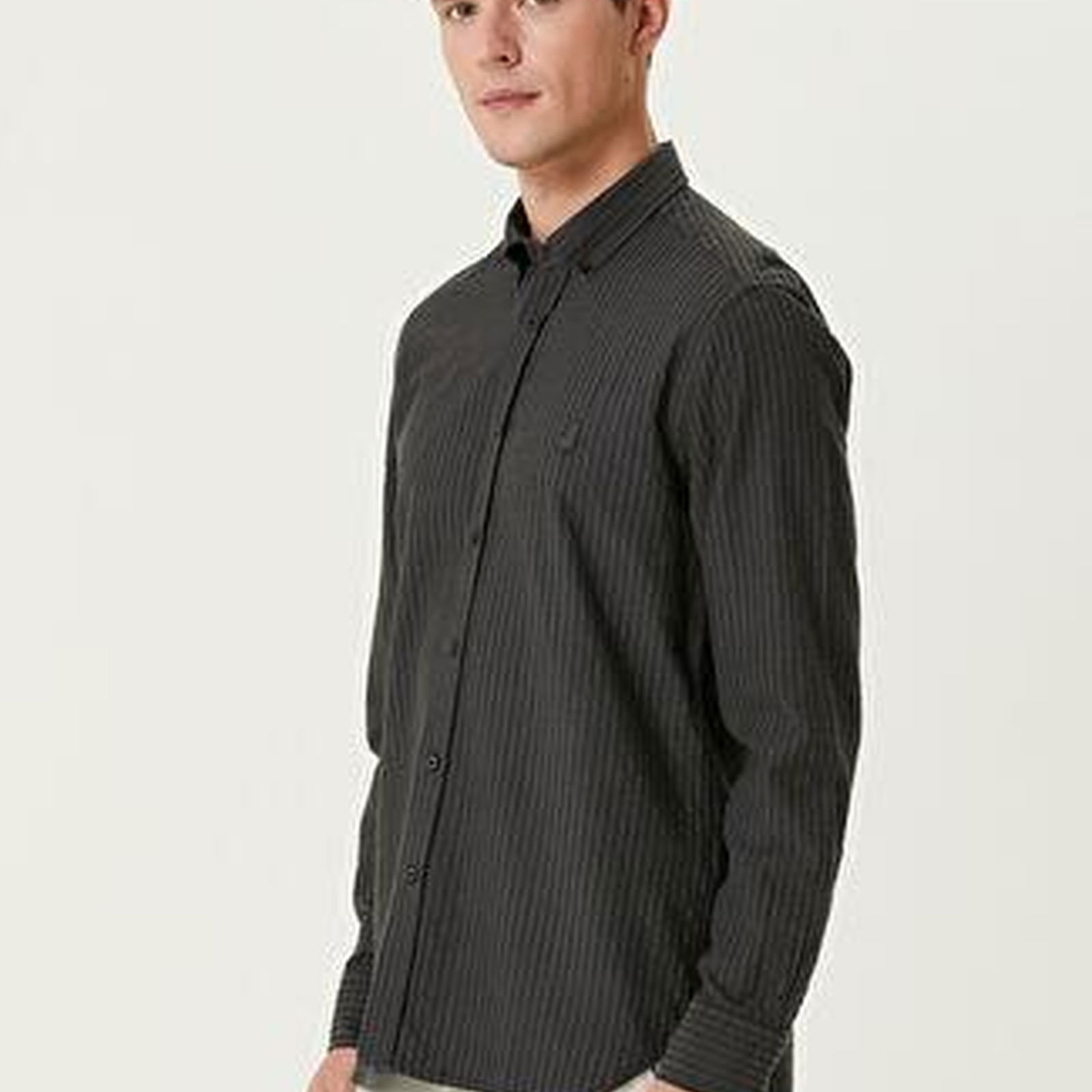 Slim Fit Antrasit Gofre Dokulu Gömlek