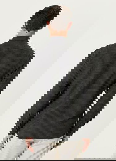  Slim Fit Antrasit Gofre Dokulu Gömlek