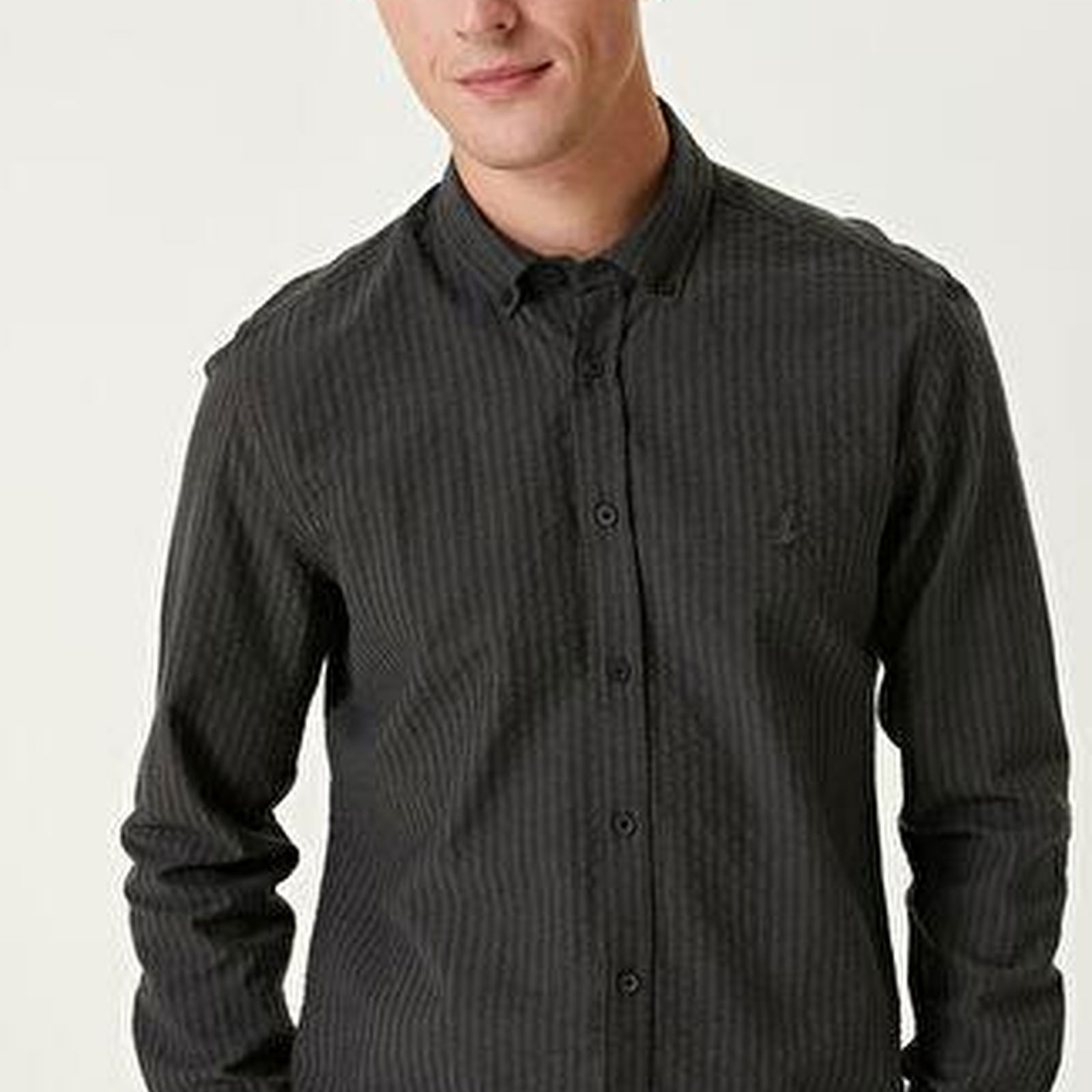 Slim Fit Antrasit Gofre Dokulu Gömlek