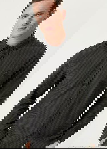  Slim Fit Antrasit Gofre Dokulu Gömlek