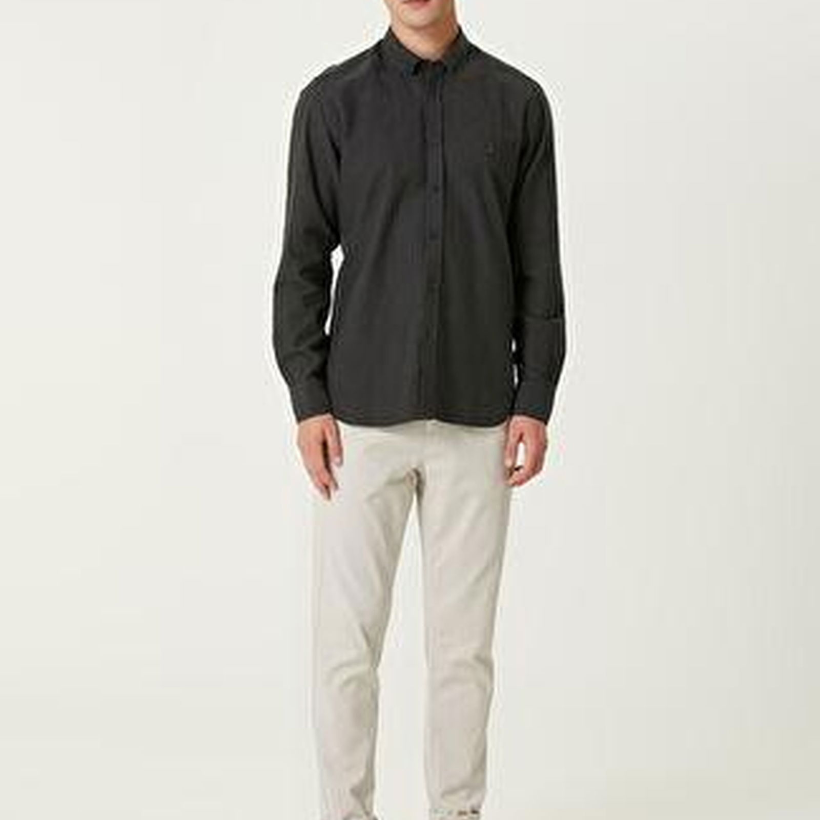 Slim Fit Antrasit Gofre Dokulu Gömlek