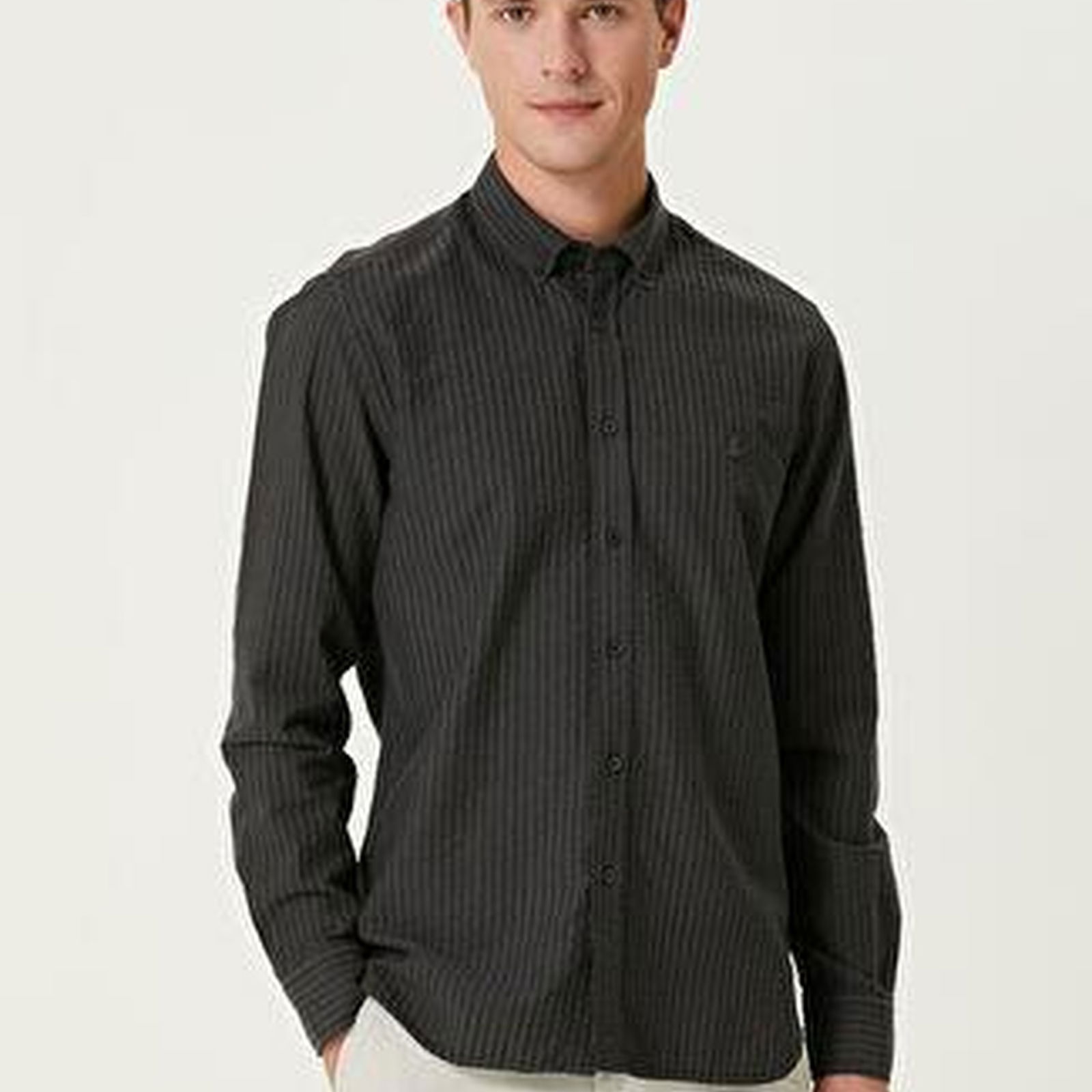 Slim Fit Antrasit Gofre Dokulu Gömlek