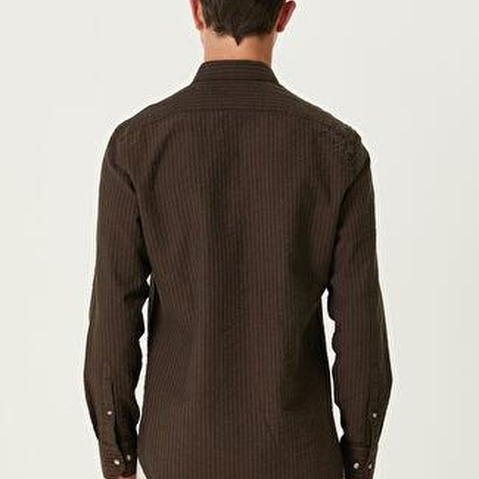 Slim Fit Koyu Kahverengi Gofre Dokulu Gömlek