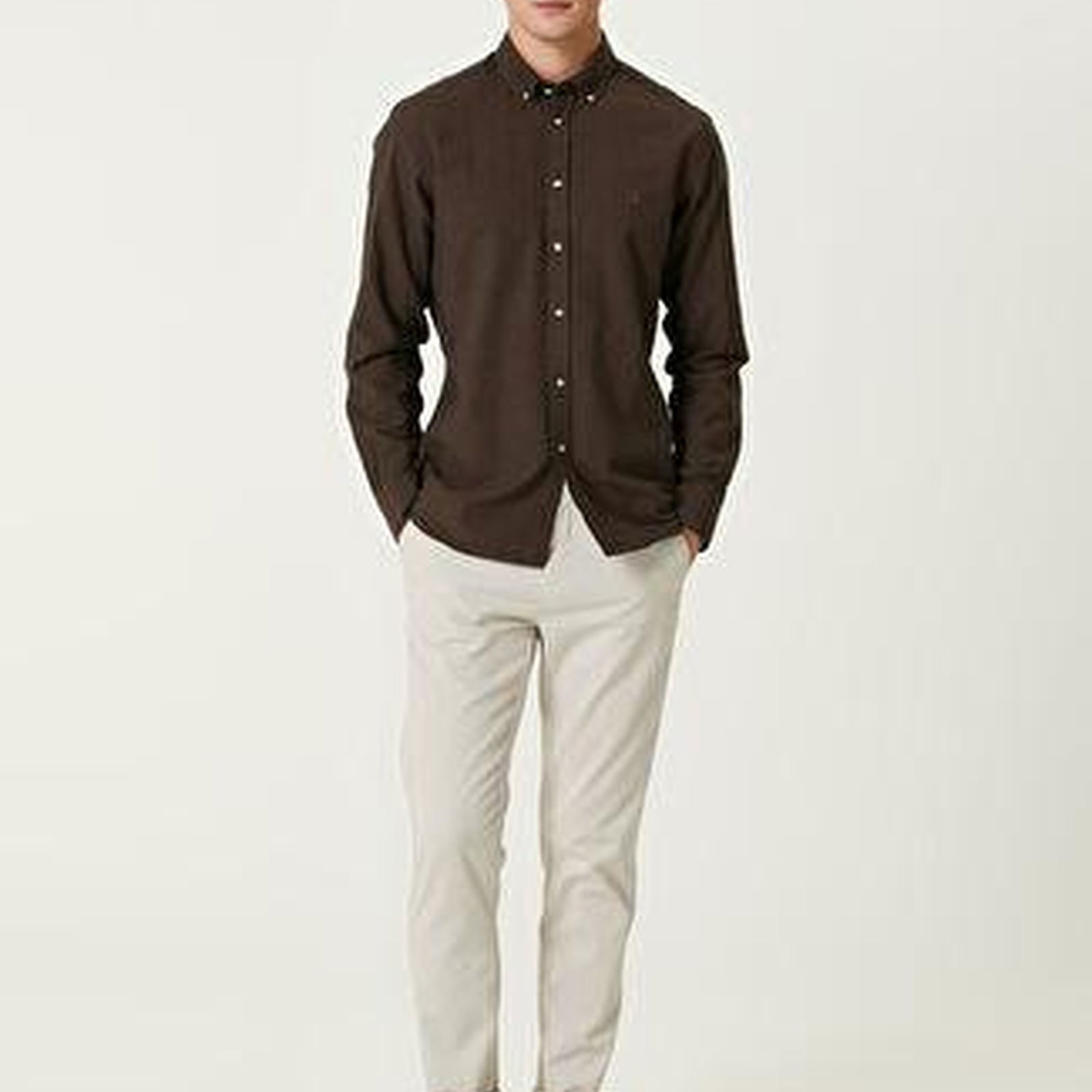 Slim Fit Koyu Kahverengi Gofre Dokulu Gömlek