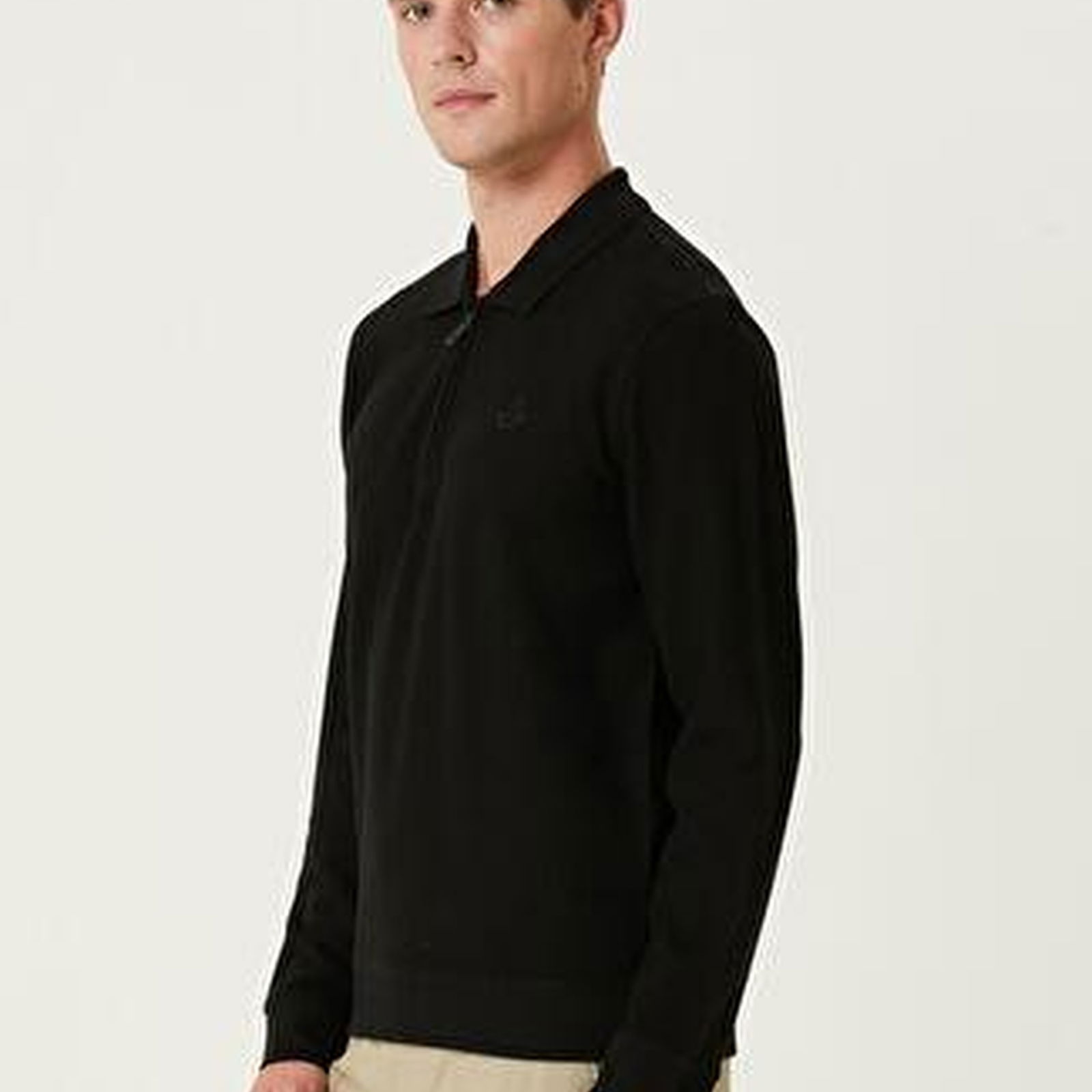 Siyah Polo Yaka Sweatshirt
